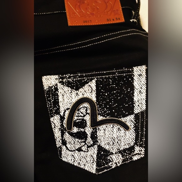 Evisu Black White Graphic Embroidery Multi-Pockets Tapered Denim Jeans NWT w Bag - Picture 10 of 16